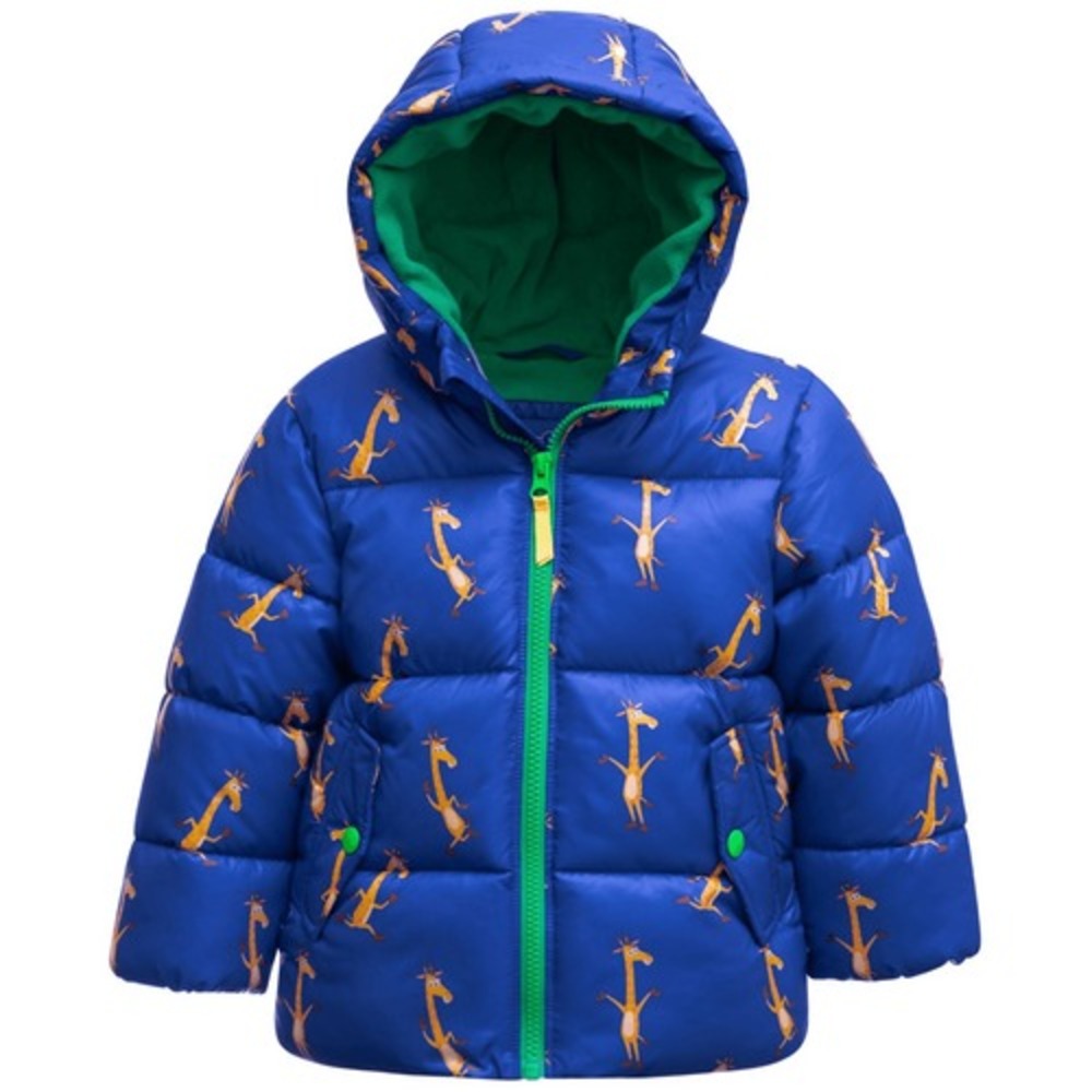 Toys R Us Little Boys Heavy Weight Giraffe Print Puffer Coat - Blue Size 5/6